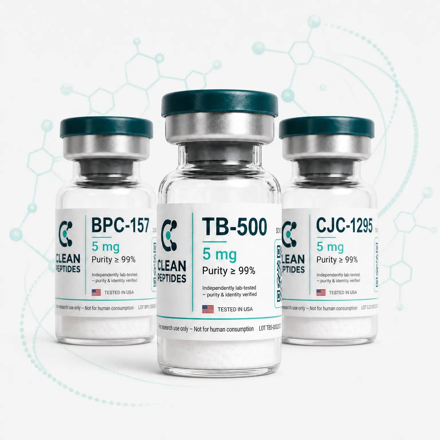 CleanPeptides research peptide vials with certificate of analysis