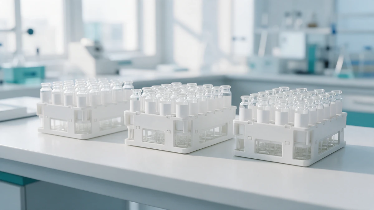 Sample vials grouped by production batch for lot-specific peptide testing