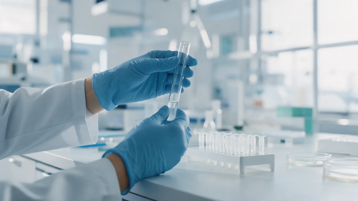 Microbiology bench with endotoxin test tubes and petri dishes for contaminant testing