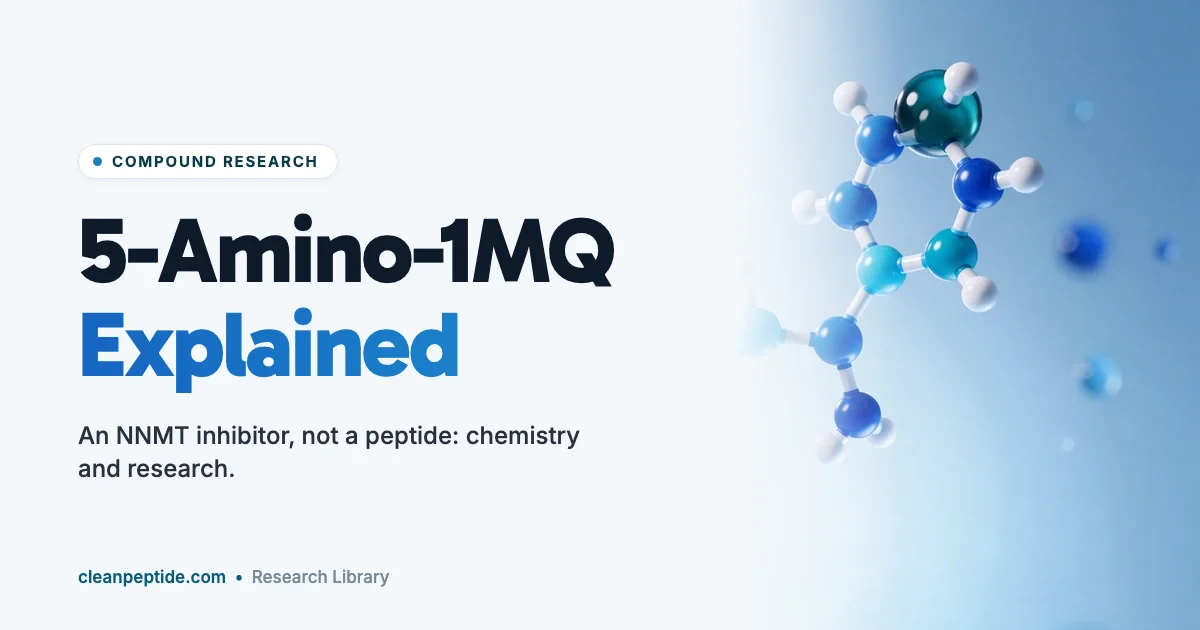 5-Amino-1MQ explained: NNMT inhibitor compound research graphic with a 3D molecular model