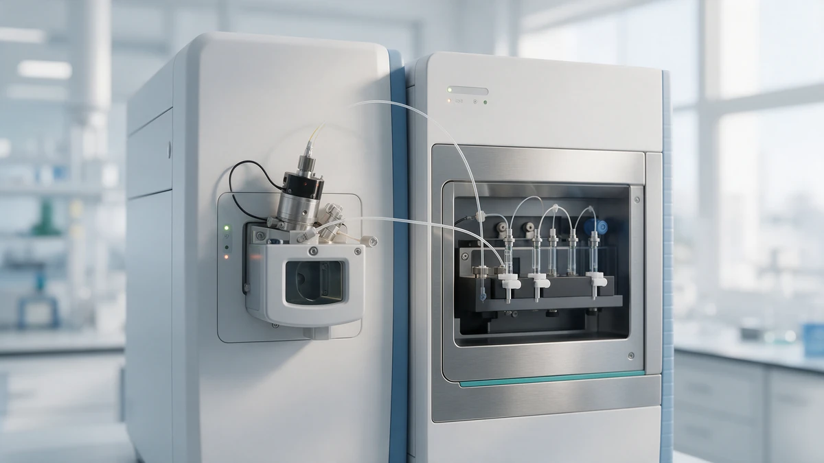 Mass spectrometer used to confirm peptide identity in an analytical laboratory