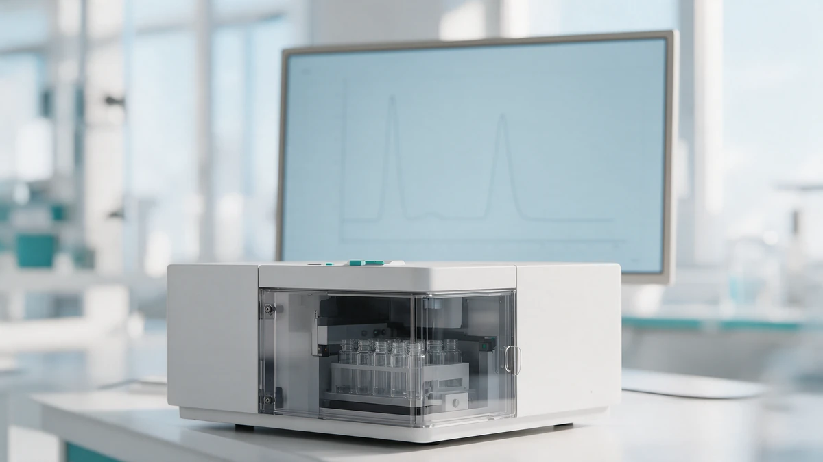 HPLC chromatogram with two distinct peaks, showing separation of blend components