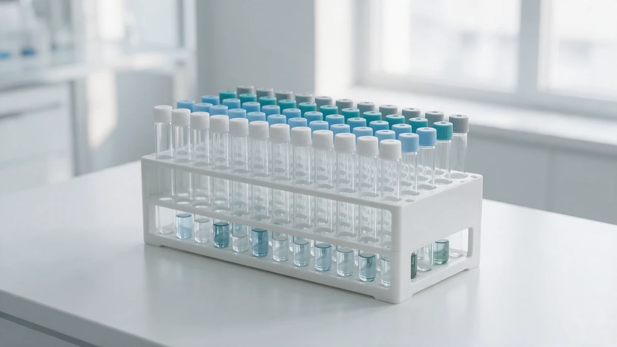Test tube rack with four color-coded groups for a control, peptide A, peptide B and blend study
