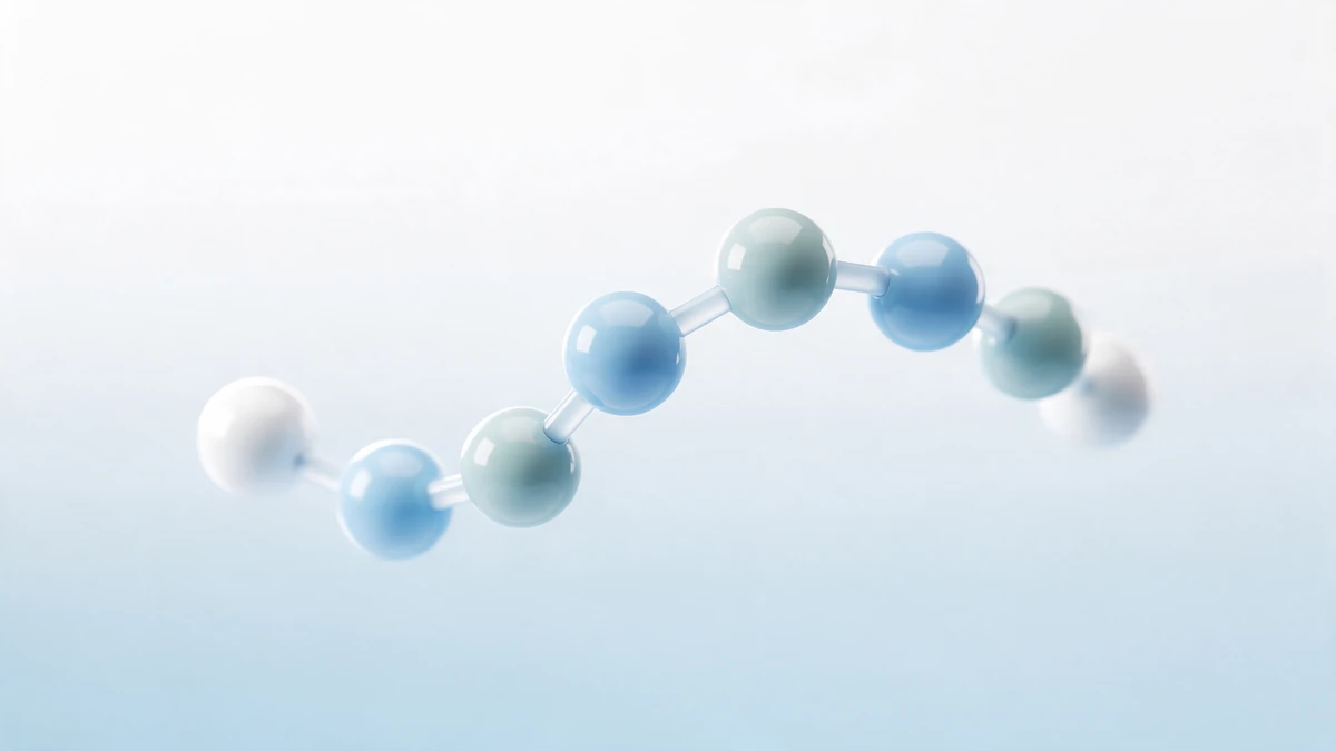 3D illustration of a peptide: amino acid residues linked in a chain by peptide bonds