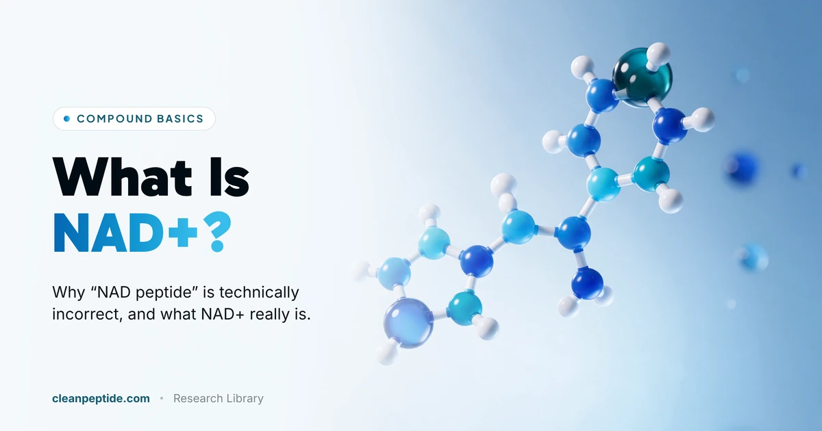 Blog banner What Is NAD+? with a 3D blue ball-and-stick molecular model on a light blue gradient background
